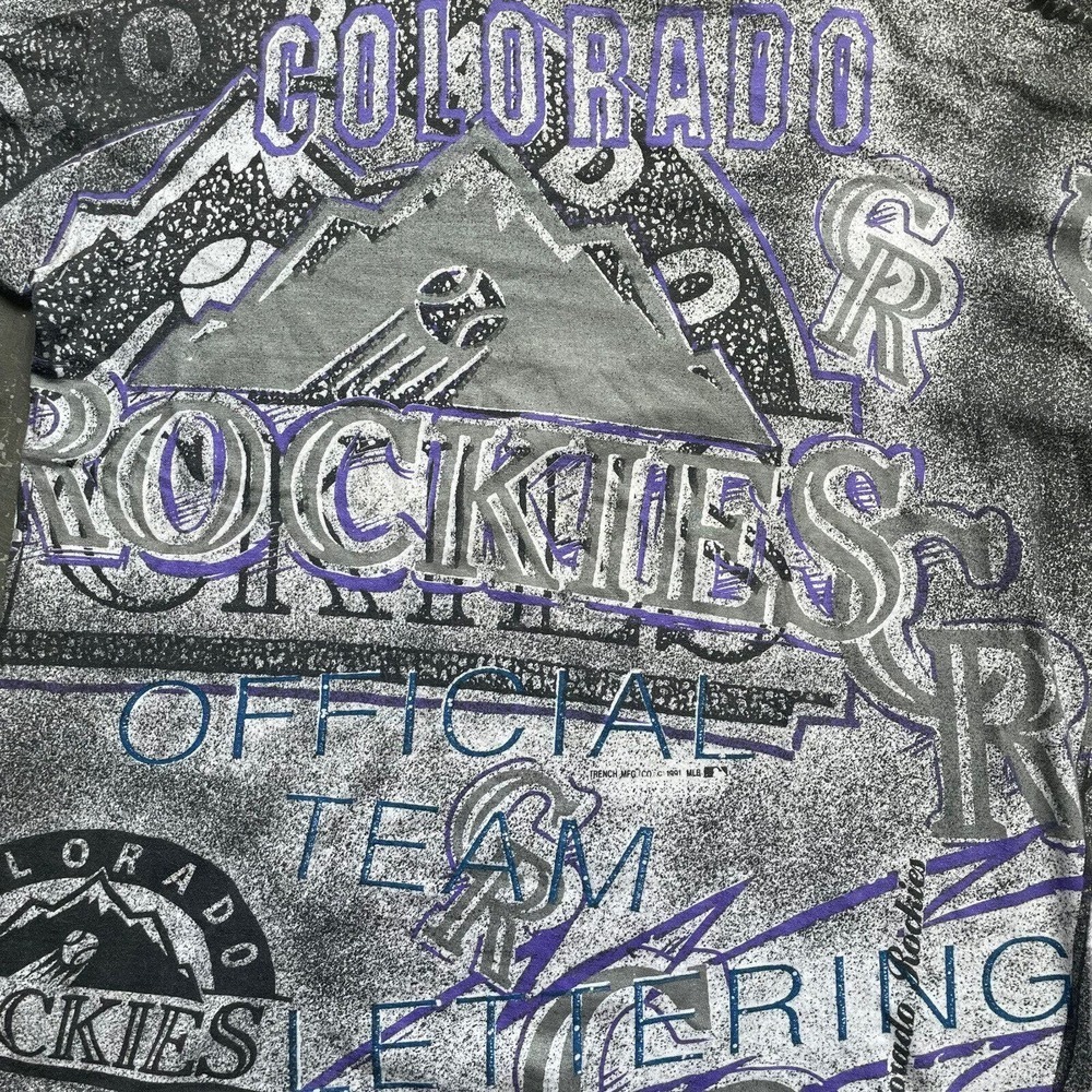 VTG 90’s Colorado Rockies MLB Baseball‎ AOP All Over Print Single Stitch Large - Picture 4 of 7